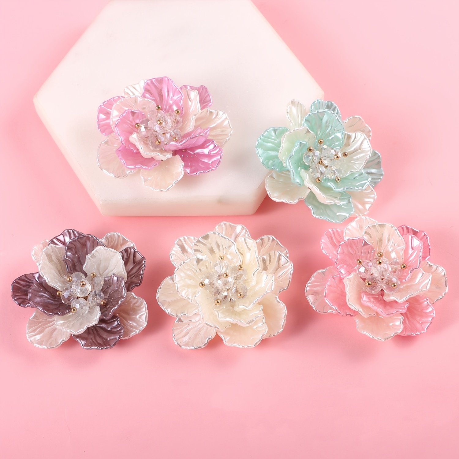 1pc Plastic ABS Pearl Flower Two Tone Accessory